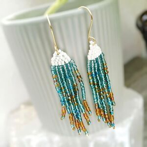 Boho Chic Seed Bead Fringe Tassel Dangle Earrings, Artisan Handmade 3.5"